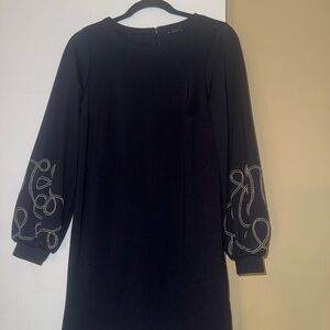Ann Taylor navy Dress with Embroidered Sleeves